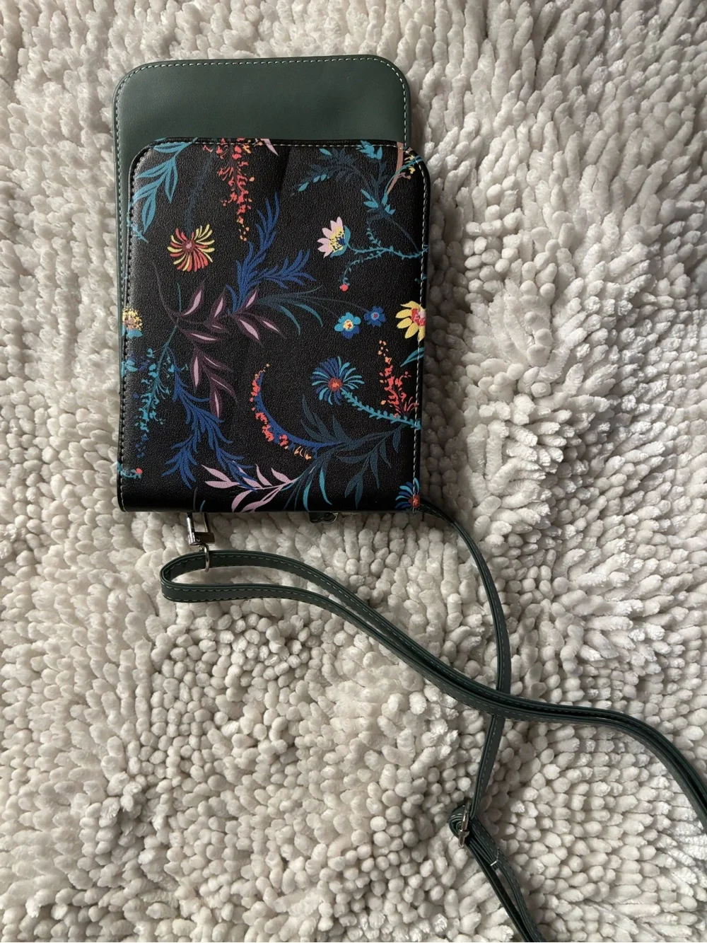 Floral Print Crossbody Bag in Dark Green and Black